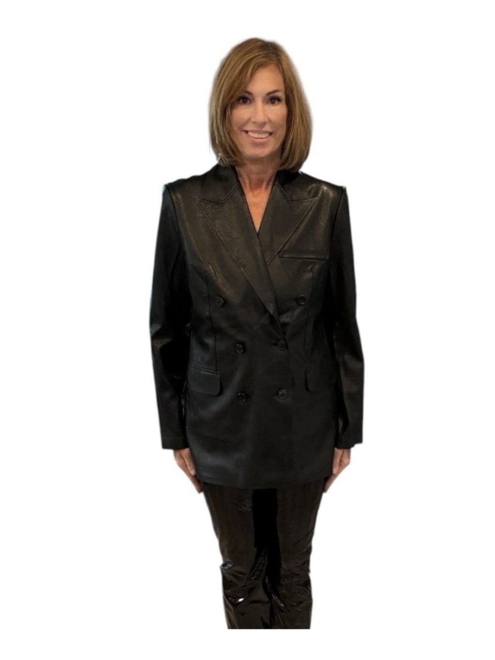 COMMANDO Faux Leather Double Breasted Blazer Black Size Medium NWT